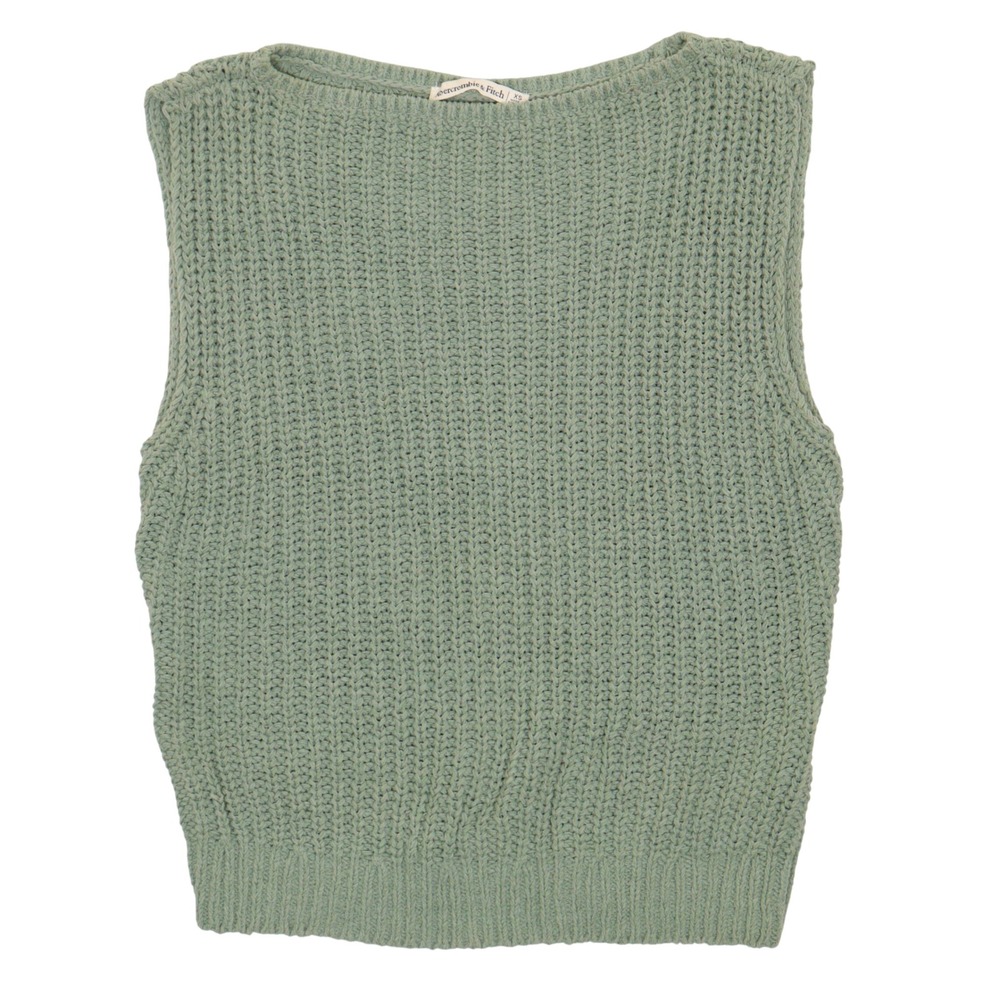 Abercrombie & Fitch Sweater Vest Women XS Boat Neck Chunky Knit Sage Green